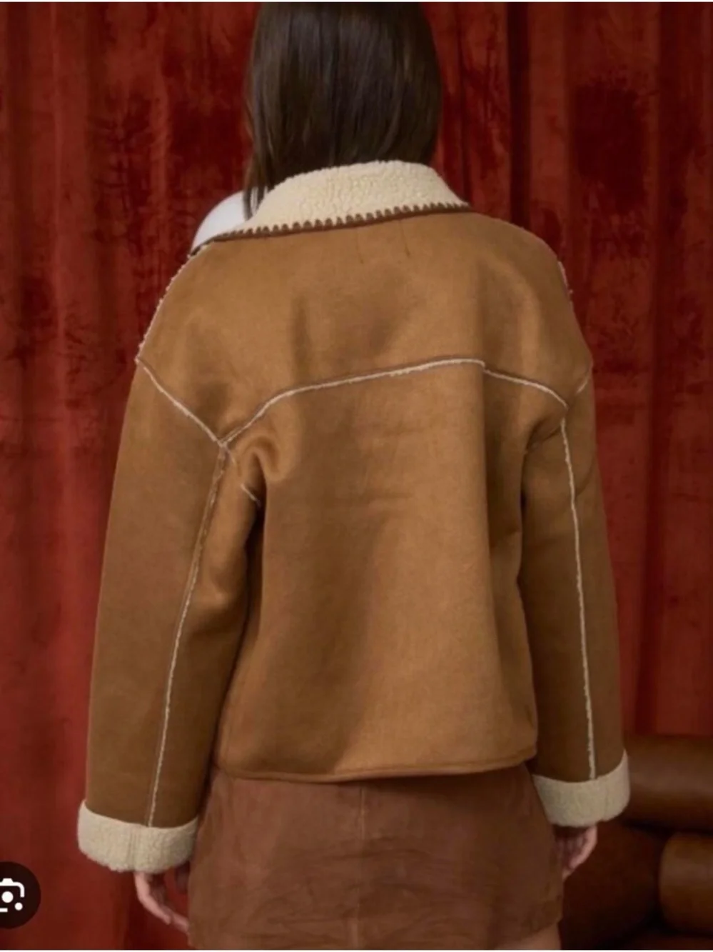 Altar'd State Camel Brown Suede Sherpa-Trim Toggle Jacket - Picture 3 of 6